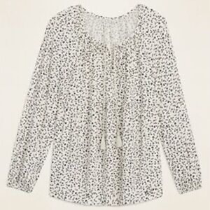 Old Navy Printed Tie-Neck Swing Blouse, White Floral Print with Tassels, M Tall